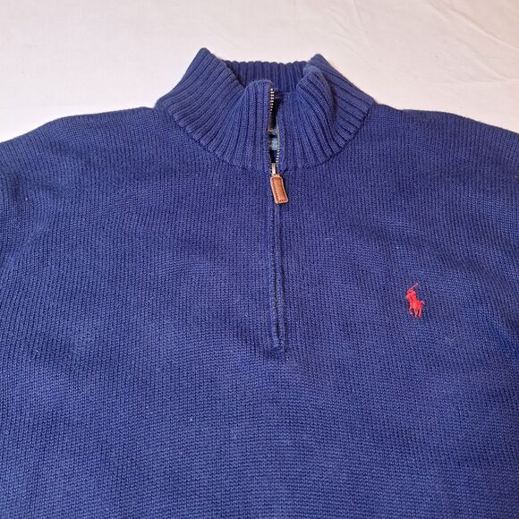 Polo Ralph Lauren Vintage Cobalt Blue Knit Quarter Zip Sweater Ivy Prep Size XL - Picture 7 of 9